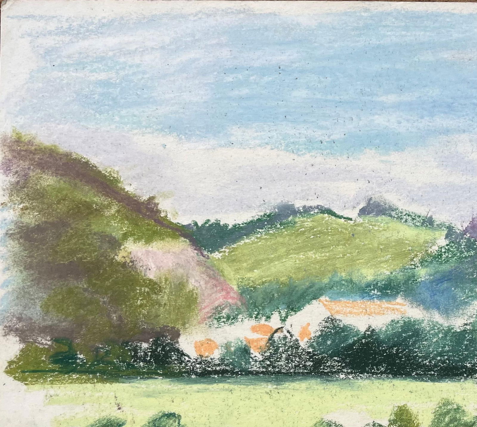 Anne Marie Migette Perard; Mid-20th Century French Pastel Landscape of Bethonvilliers Village in - 6