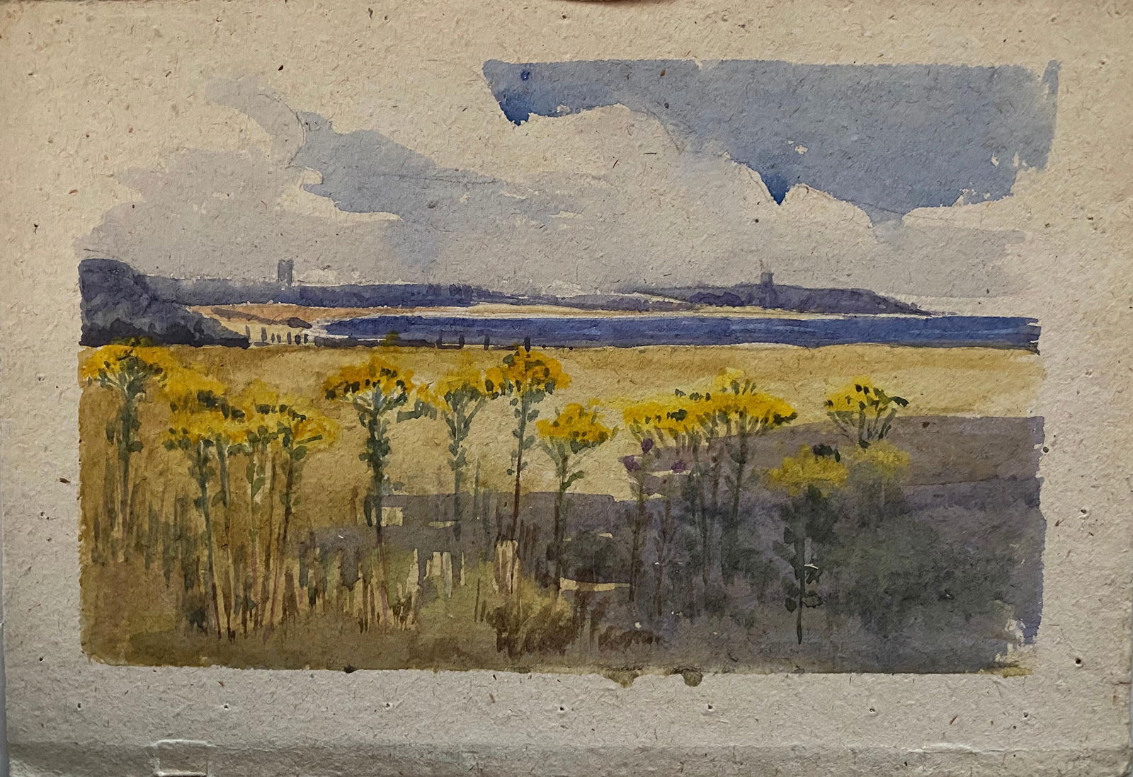 1900's English Impressionist Watercolor Painting Stunning Sunflowers Beach, circa 1900s - 3
