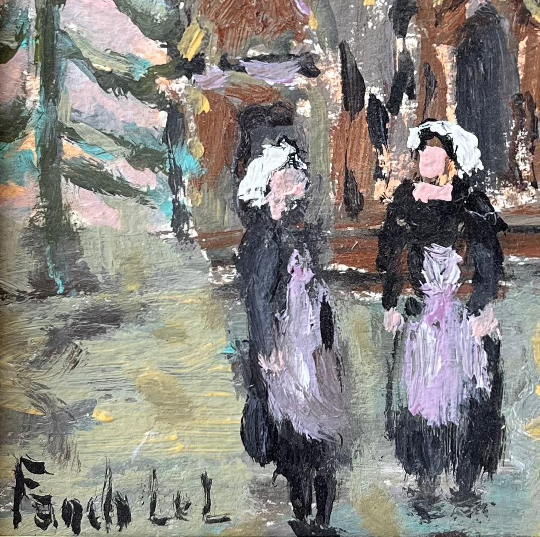 Fanch Lel; Impressionist Scene of Breton Churchgoers Leaving Mass in Traditional Dress, 2007 - 2