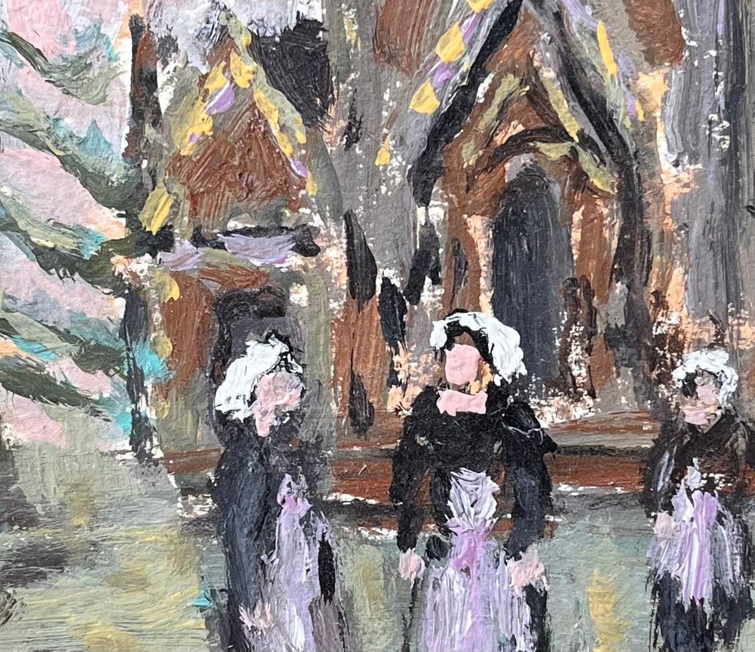 Fanch Lel; Impressionist Scene of Breton Churchgoers Leaving Mass in Traditional Dress, 2007 - 5