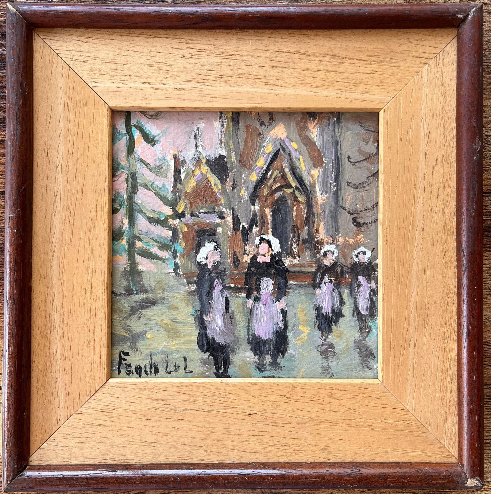 Fanch Lel; Impressionist Scene of Breton Churchgoers Leaving Mass in Traditional Dress, 2007 - 8