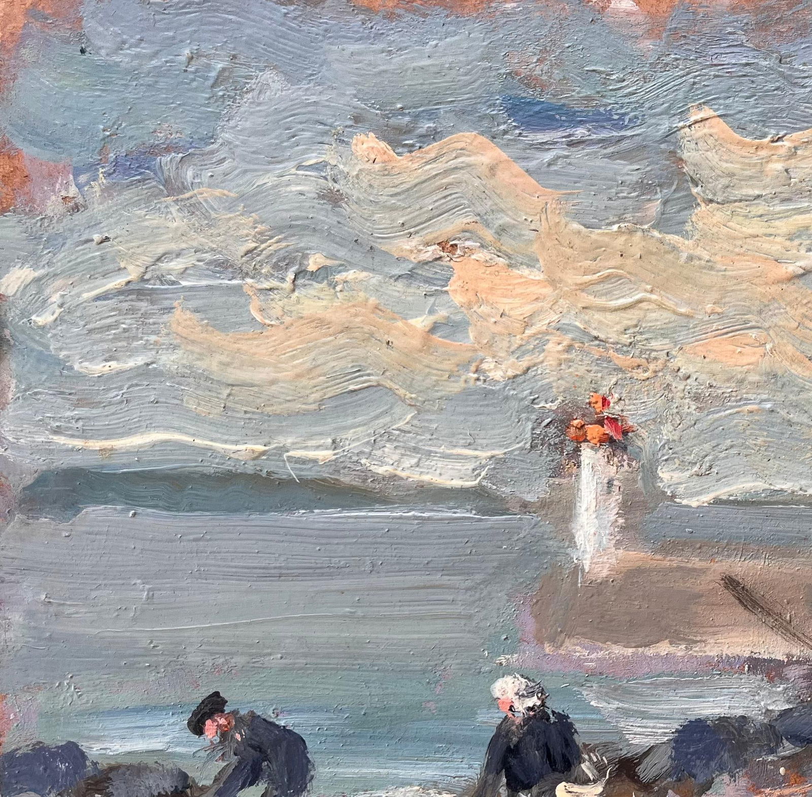 Fanch Lel; Impressionist Coastal Fishing Scene with Lighthouse and Beached Boat in Erquy - 3