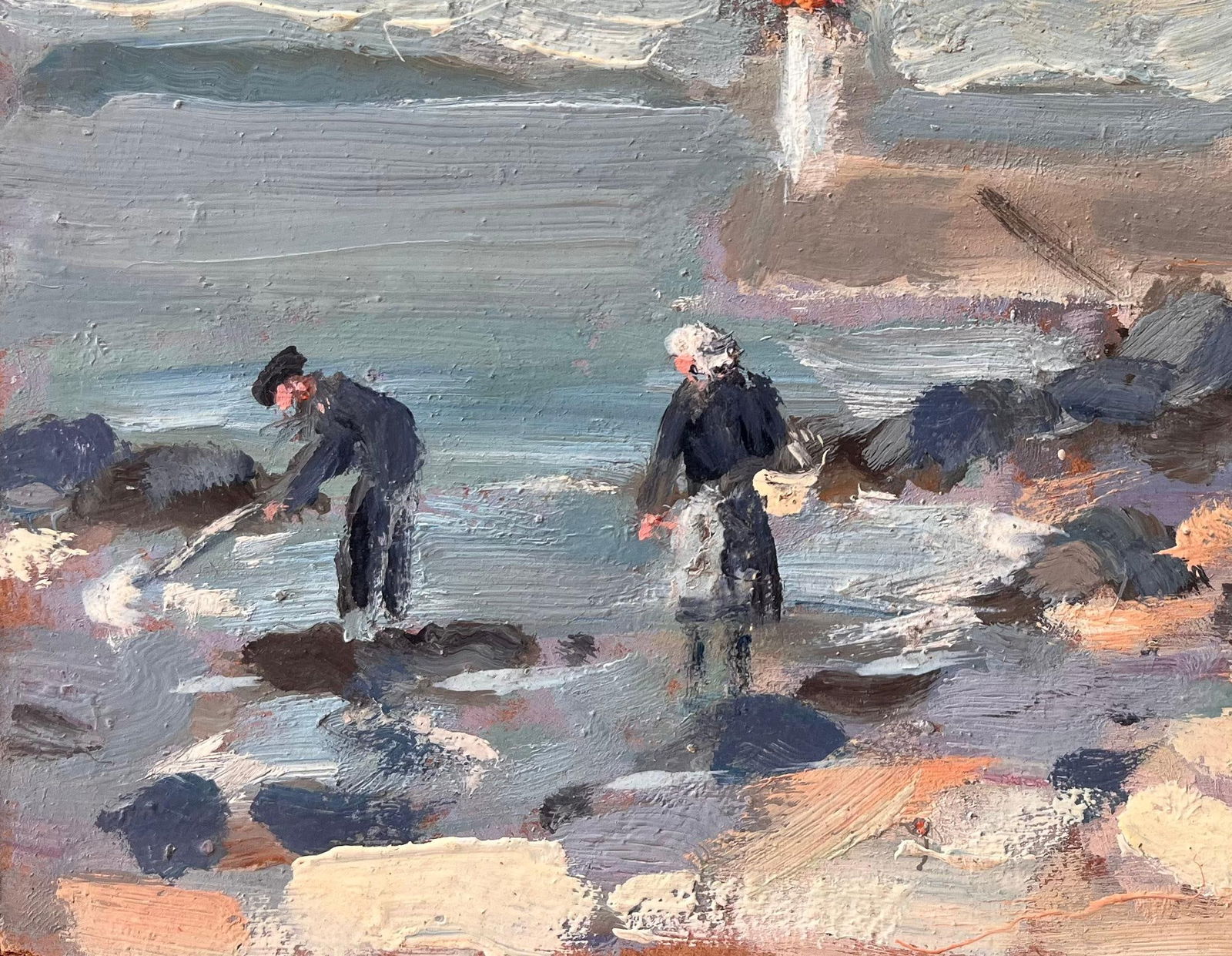 Fanch Lel; Impressionist Coastal Fishing Scene with Lighthouse and Beached Boat in Erquy - 9