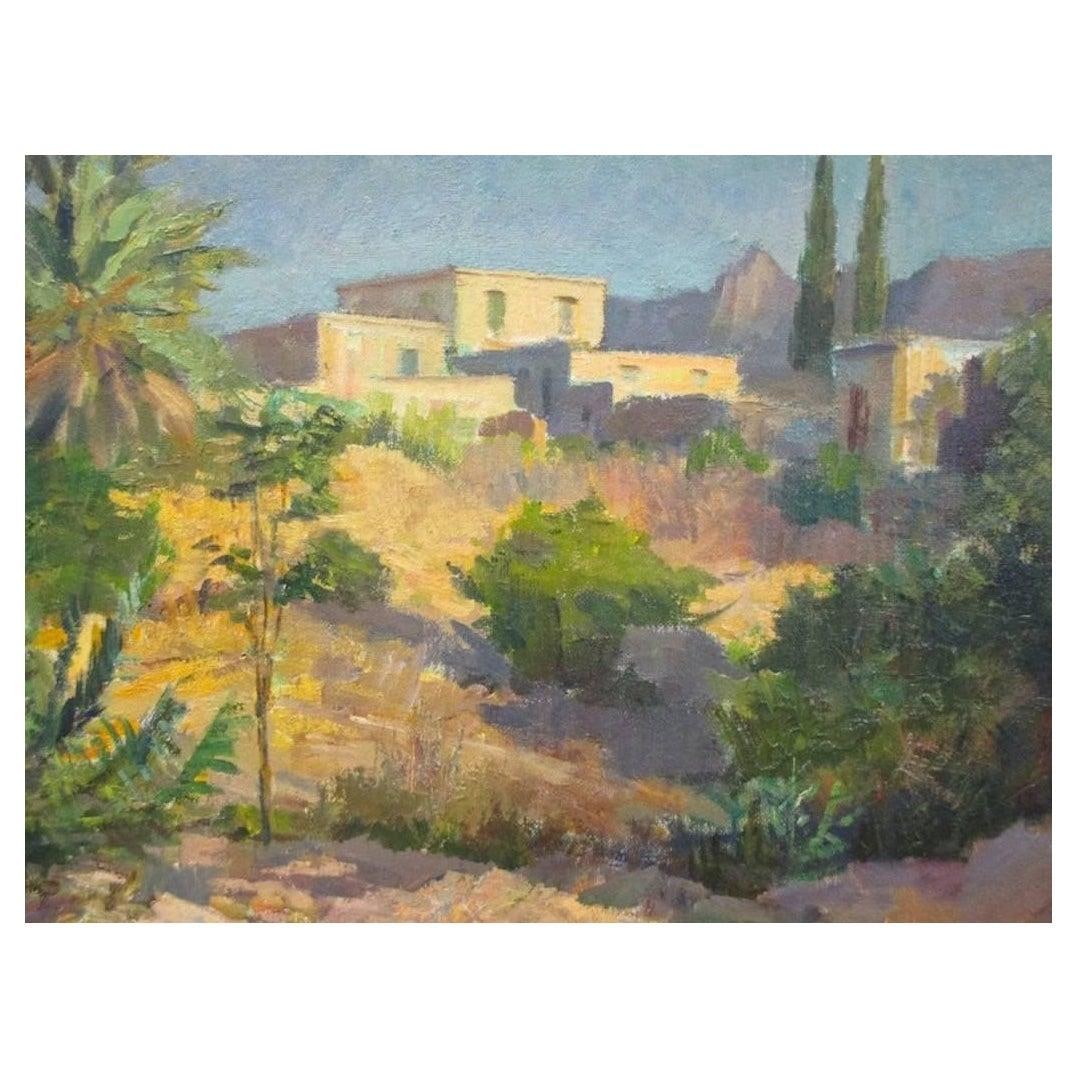 Beautiful Greek Landscape with Villa Oil Painting, Mid-20th Century - 2