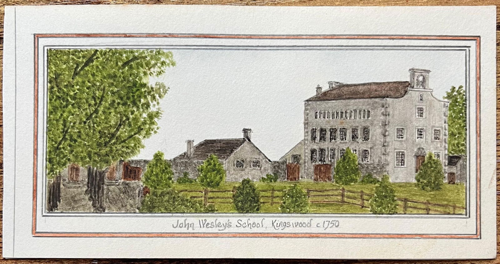 Jack Grunwell; Historic Miniature Watercolor of John Wesley’s School in Kingswood - 3