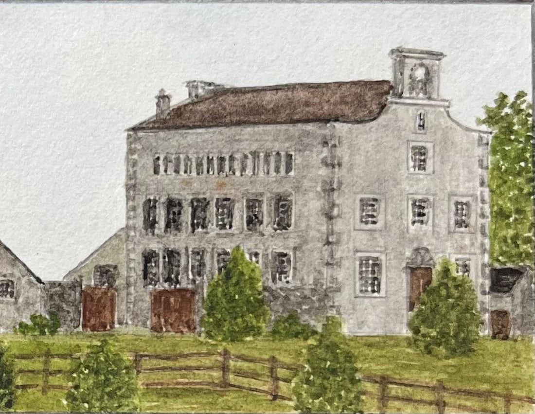 Jack Grunwell; Historic Miniature Watercolor of John Wesley’s School in Kingswood - 4