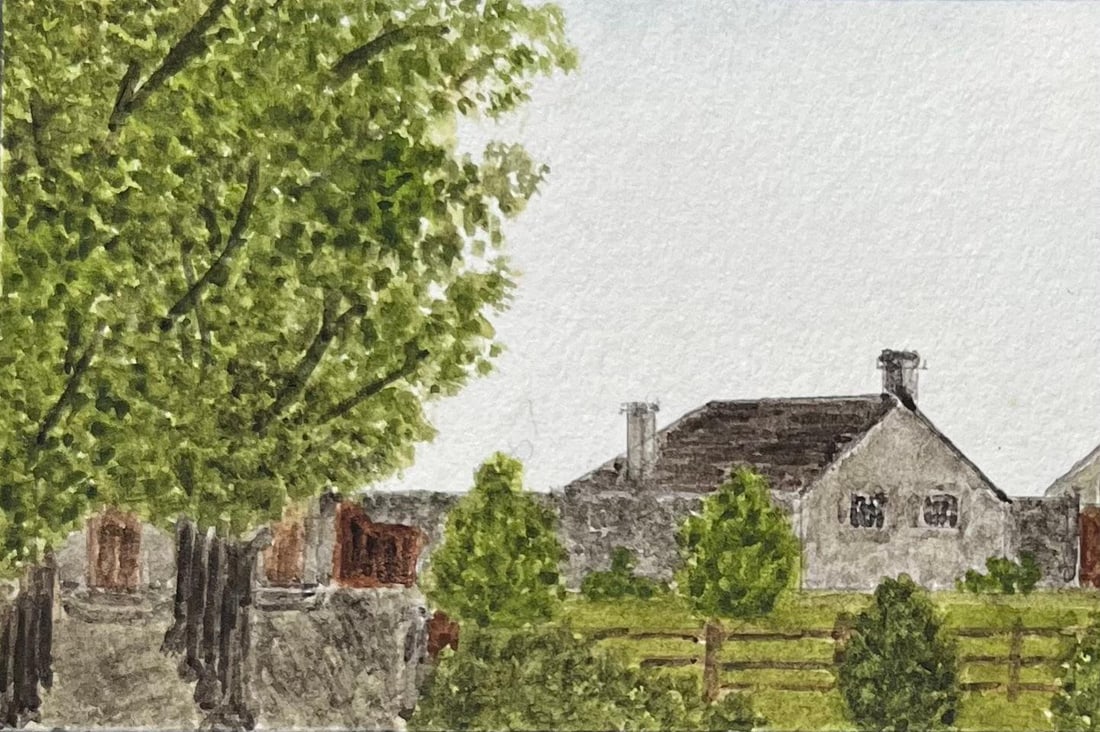 Jack Grunwell; Historic Miniature Watercolor of John Wesley’s School in Kingswood - 5