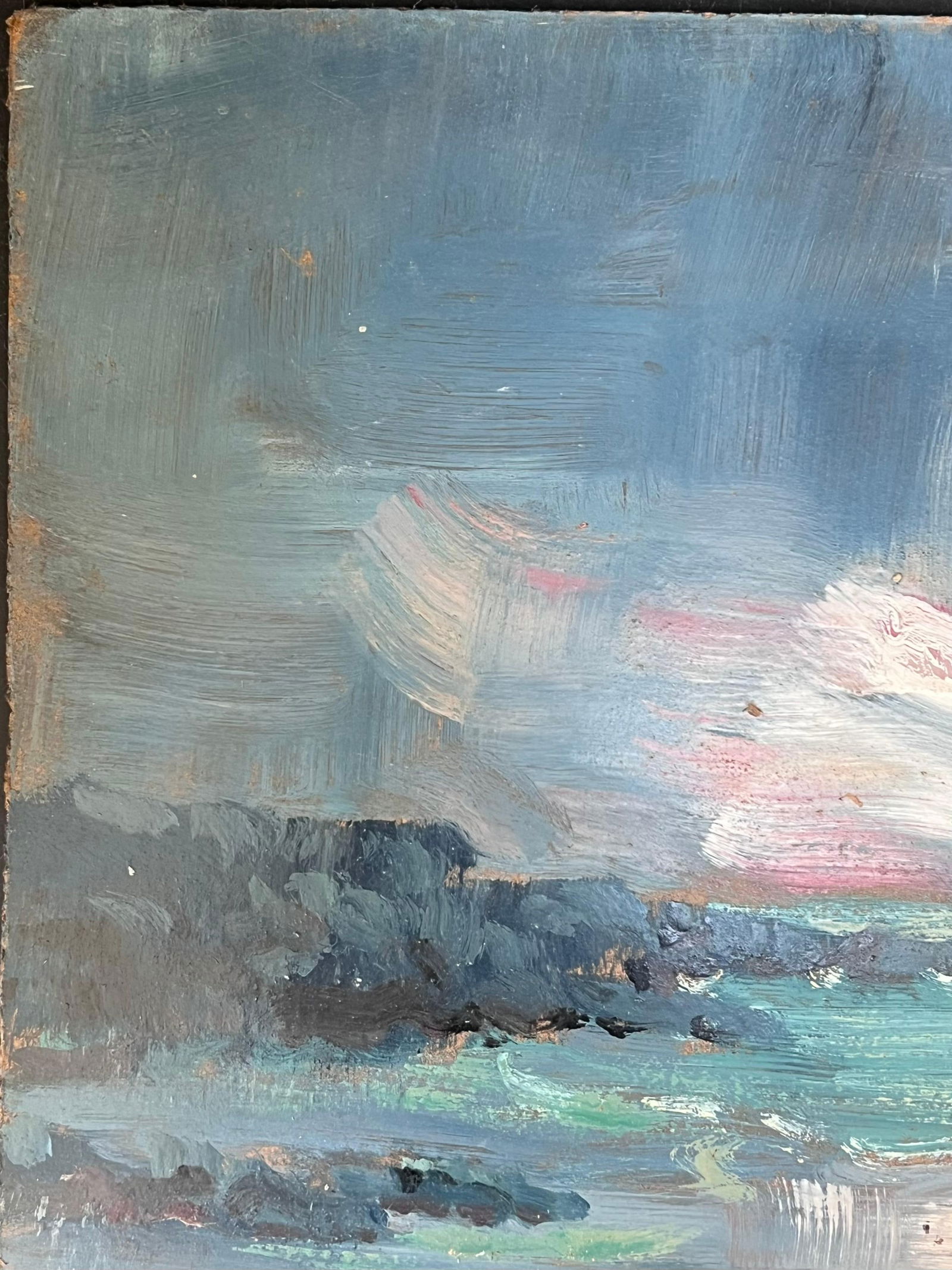 Fanch Lel; Lonely Blue Sailing Boat in Turquoise Bright Sea Landscape French Oil Painting, 19th - 12