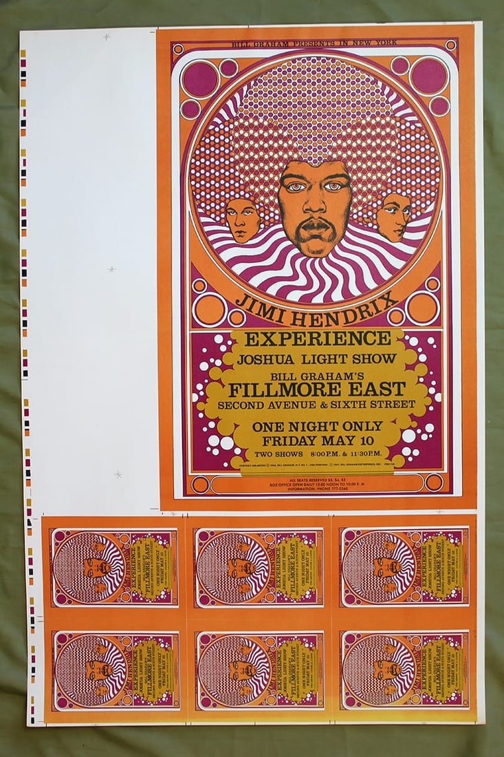 Jimi Hendrix Experience Live At Fillmore East (1968) Full Set Of US Concert Poster Printers Proofs (1 of 5)