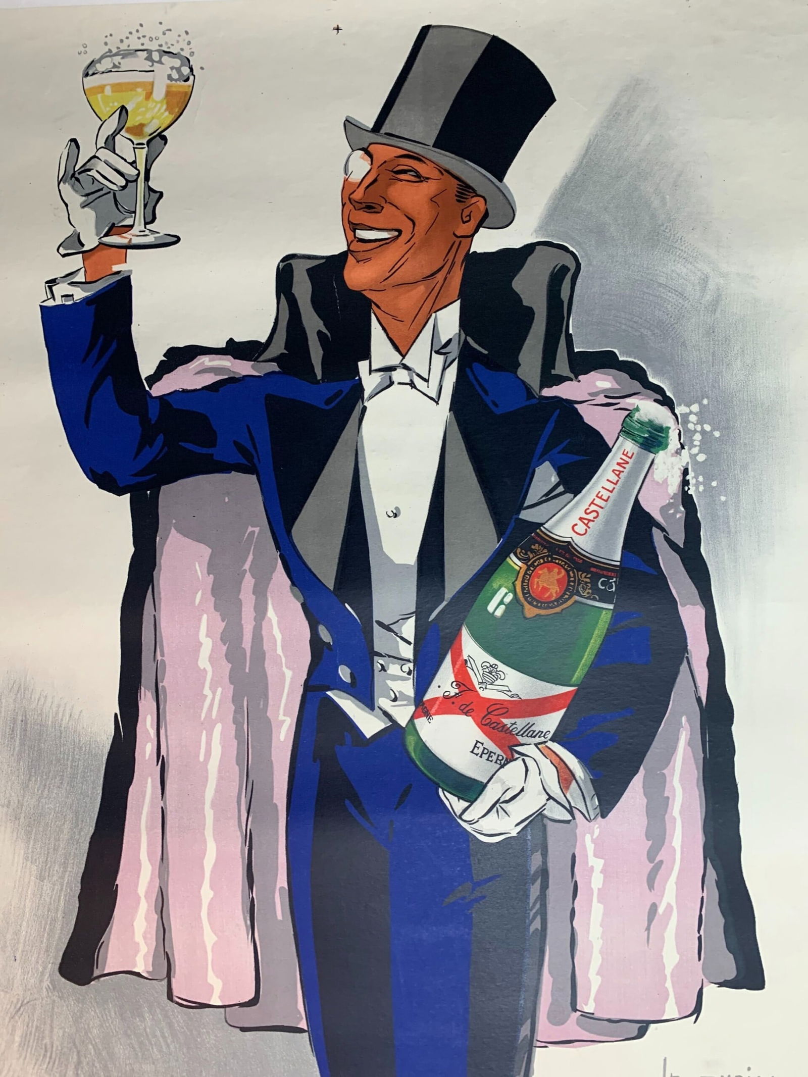 Champagne De Castellene - Art By Leon Dupin (1930) 39.375x55.25 French Poster LB - 6