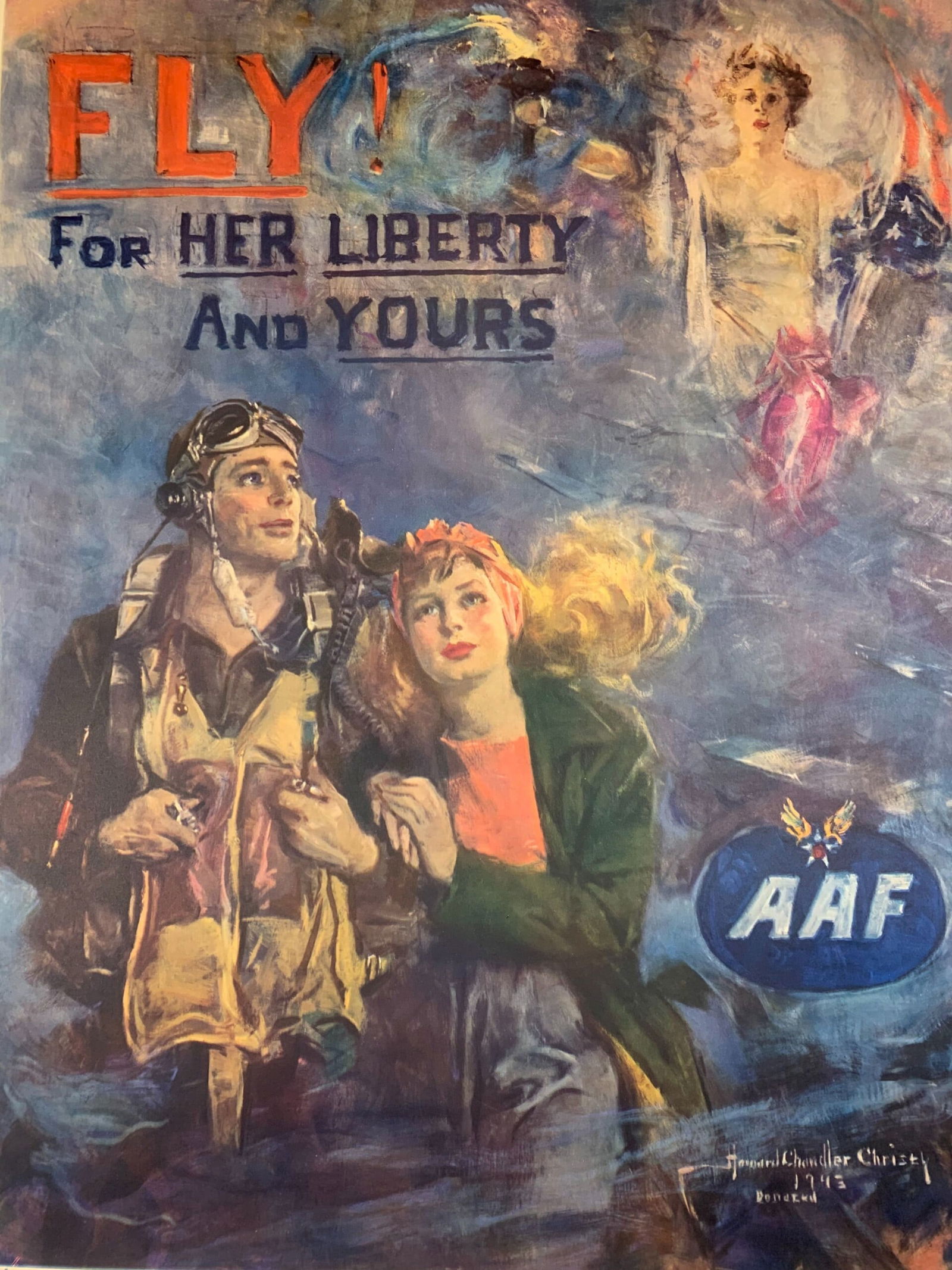 Fly for Her Liberty - Art by Christy (1944) 25x38 US WWII War Poster LB - 6