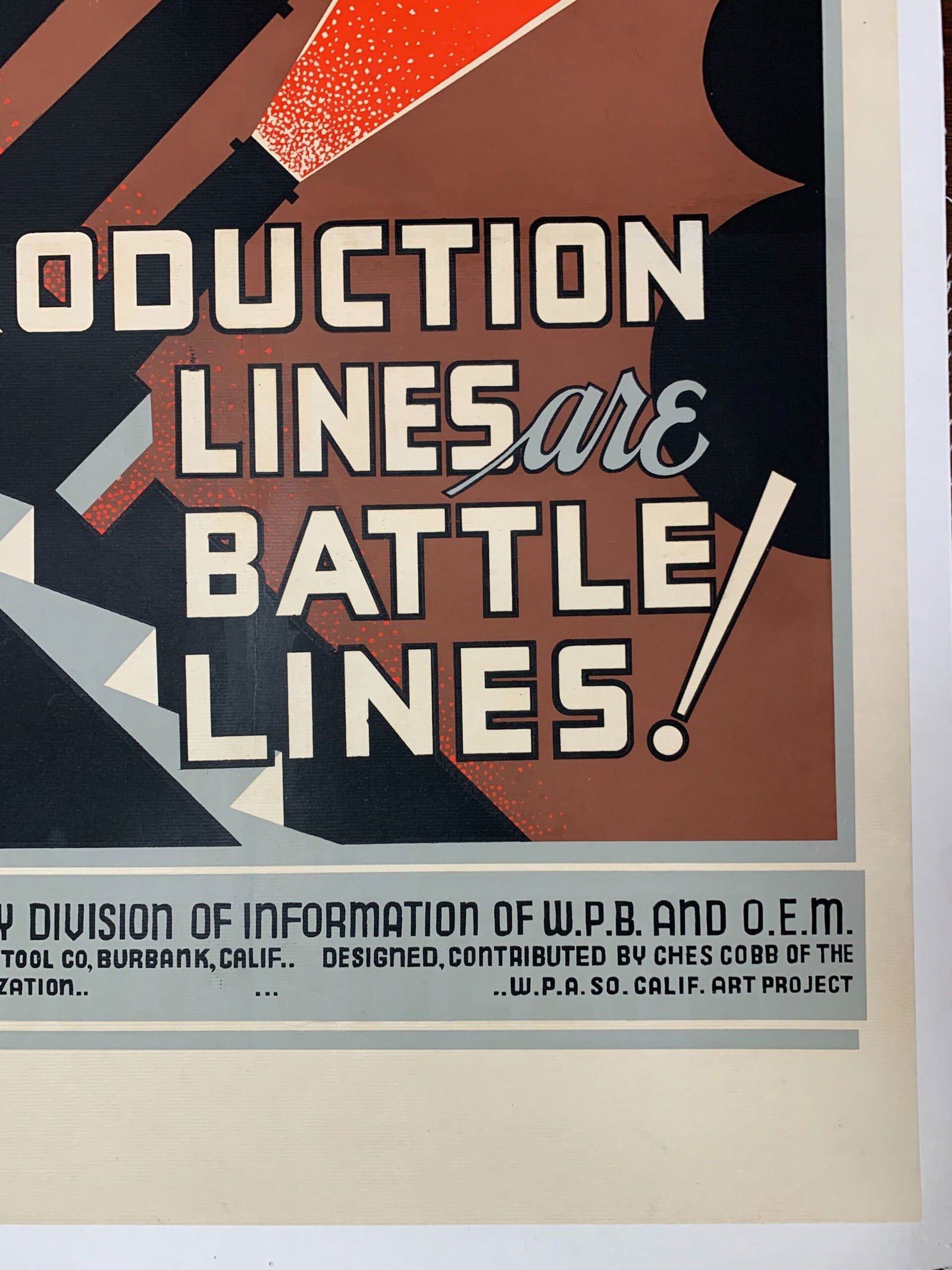 Production Lines are Battle Lines - Art by Chester Cobb (1942) 24x35.5 Rare US WWII Poster LB - 4