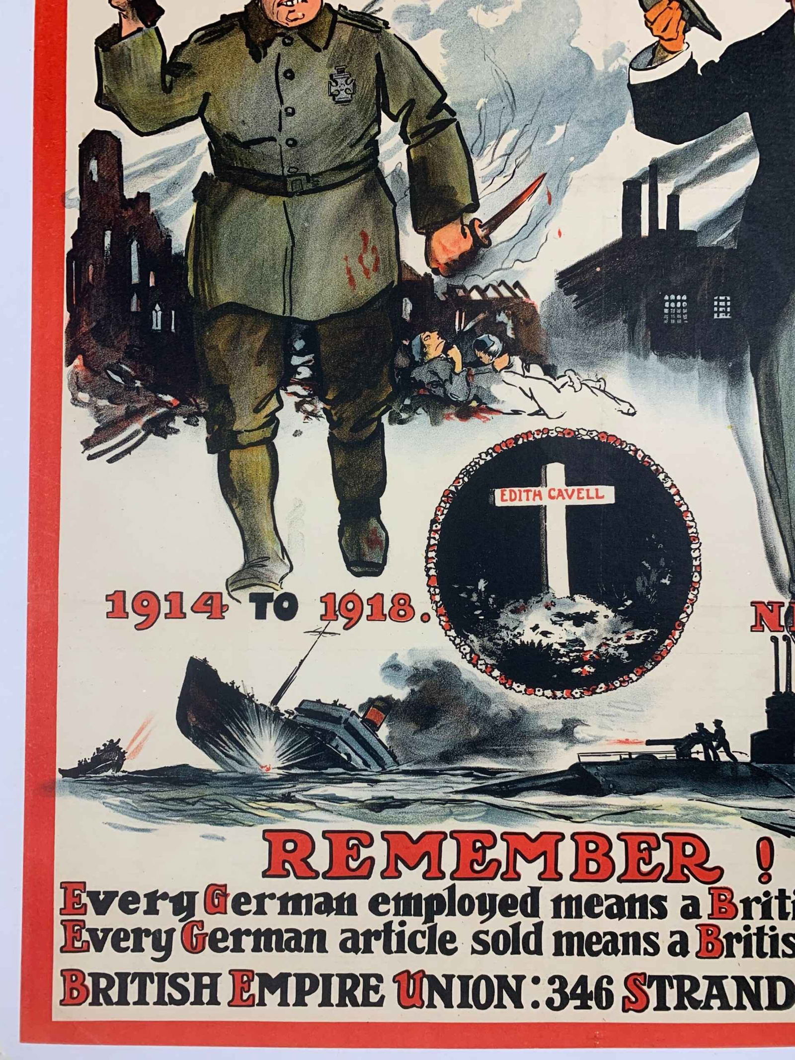 Once A German - Art by Wilson (1918) 20x30 UK WWI Poster LB - 4