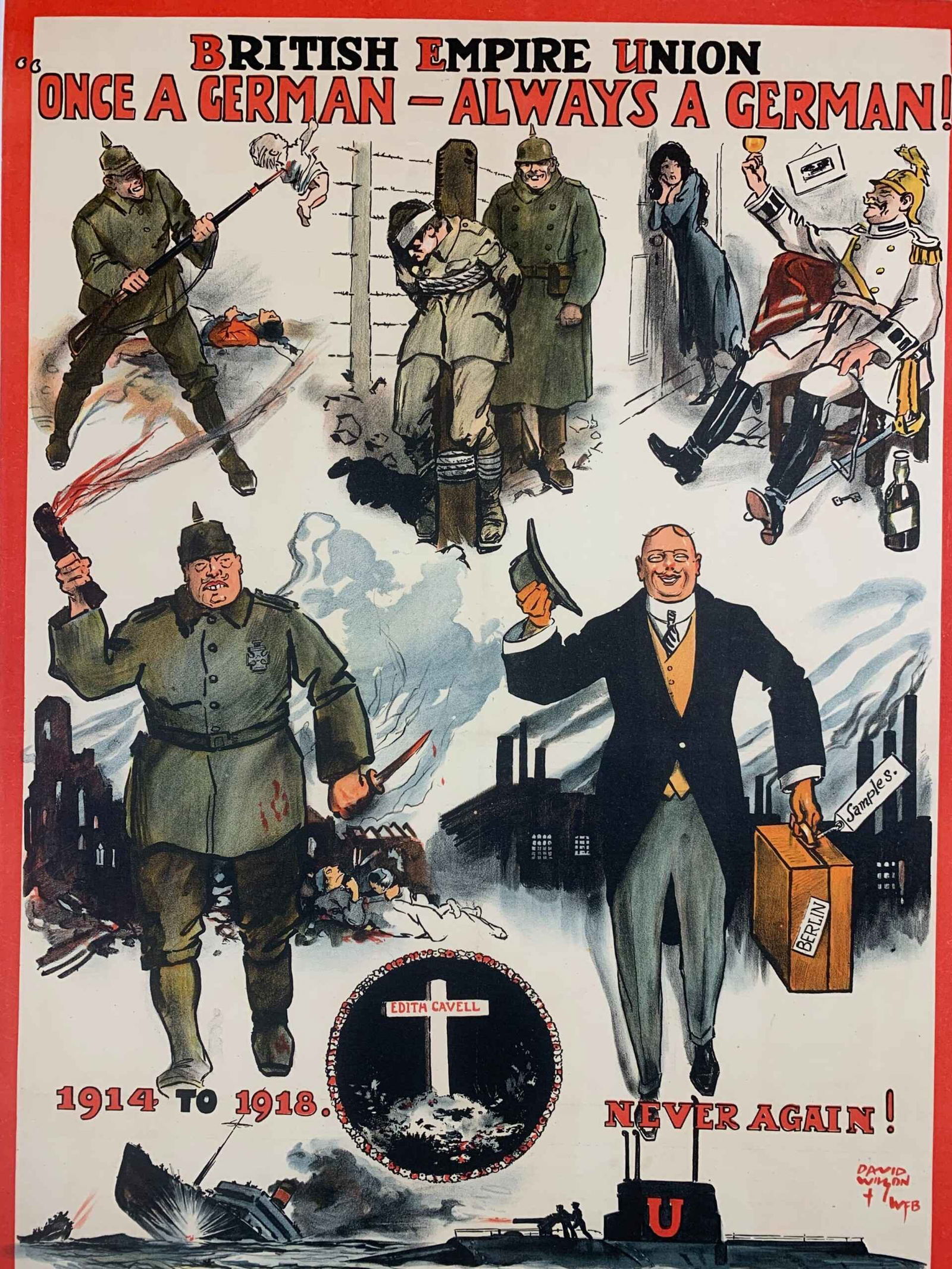 Once A German - Art by Wilson (1918) 20x30 UK WWI Poster LB - 6