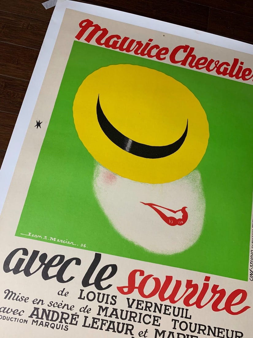 Maurice Chevalier - Art By Jean Mercier (1936) 24.25x32.25 French Movie Poster LB - 6