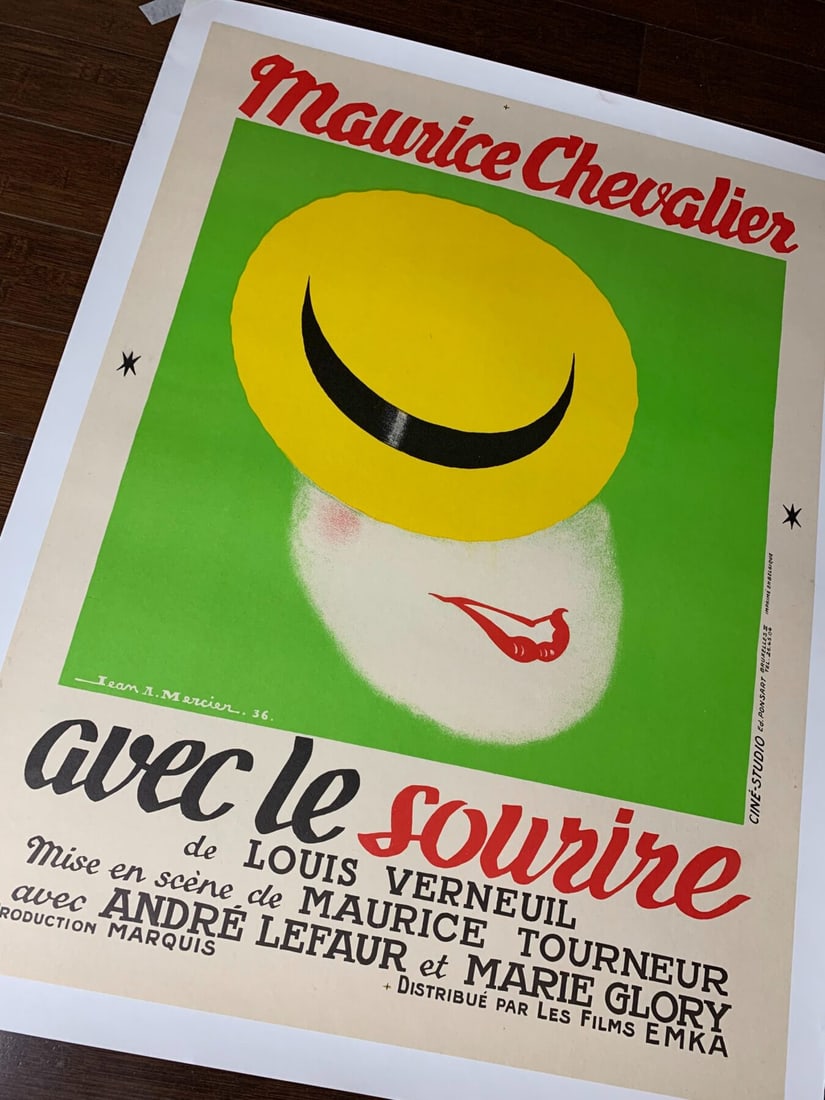 Maurice Chevalier - Art By Jean Mercier (1936) 24.25x32.25 French Movie Poster LB - 7