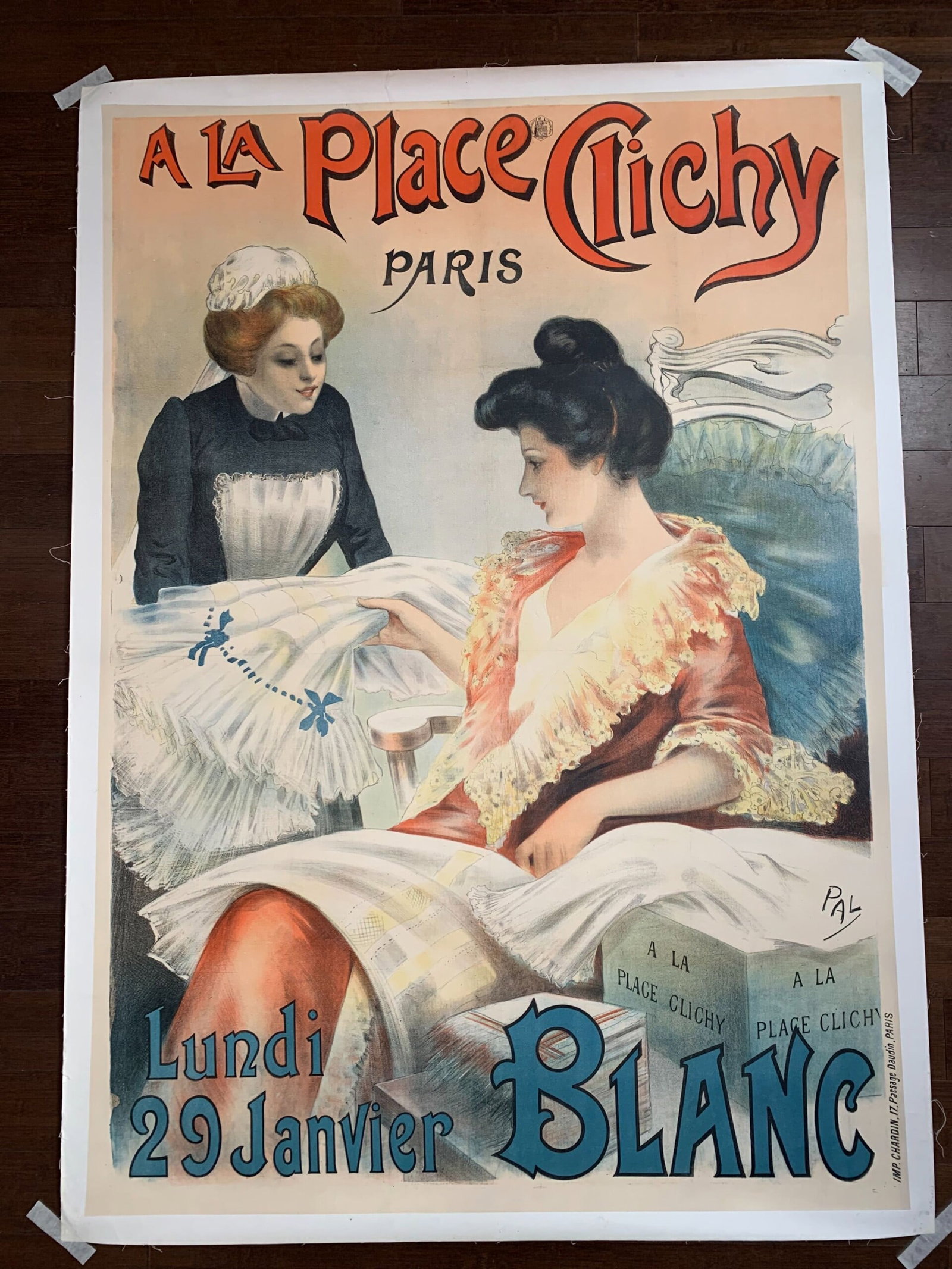 A La Place Clichy Blanc - Art by Tichon (1894) 35x39 French Advertising Poster LB (1 of 6)