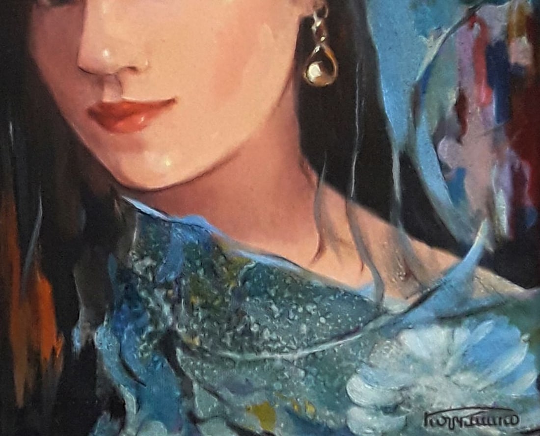 Oil painting Portrait of a girl and a lion Vasily Korkishko - 3