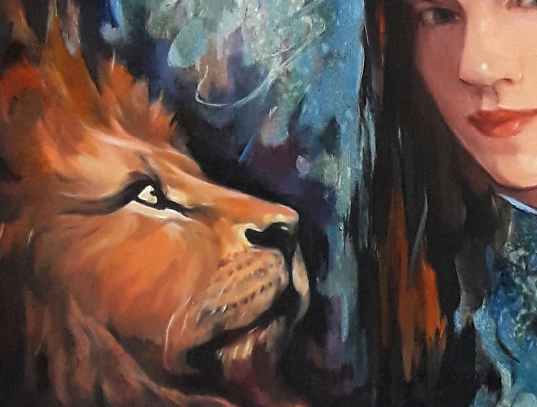 Oil painting Portrait of a girl and a lion Vasily Korkishko - 4
