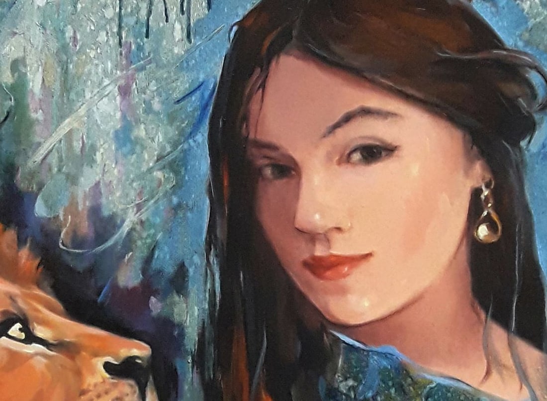 Oil painting Portrait of a girl and a lion Vasily Korkishko - 7