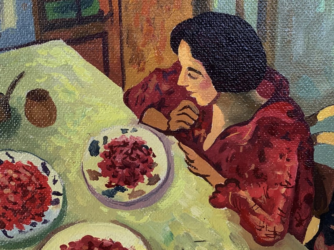 Oil painting Lunch at the table Unknown artist - 8