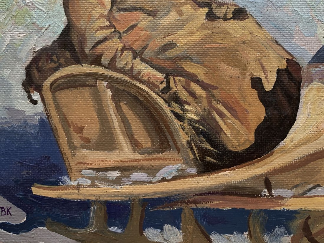 Oil painting Sledding in the village Unknown artist - 3