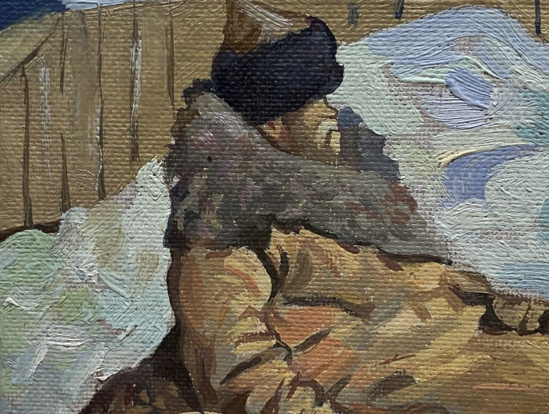 Oil painting Sledding in the village Unknown artist - 5