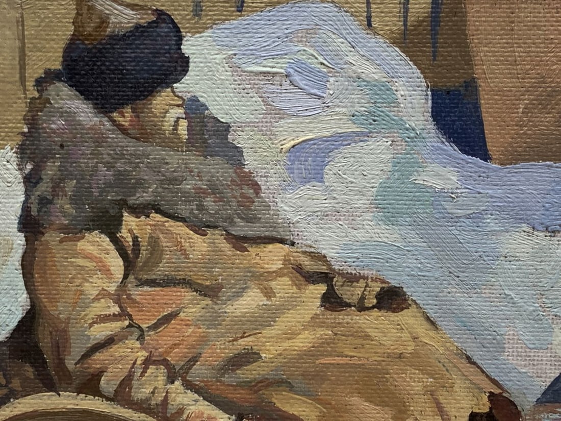 Oil painting Sledding in the village Unknown artist - 6