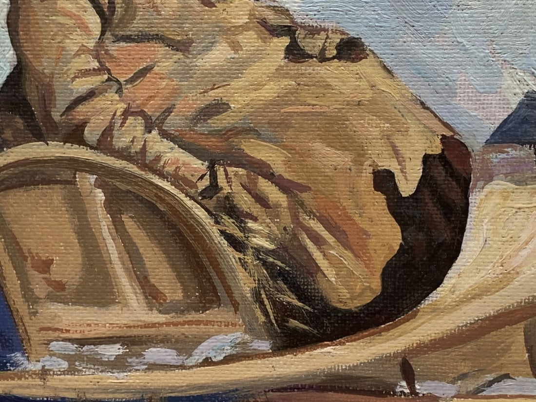 Oil painting Sledding in the village Unknown artist - 7