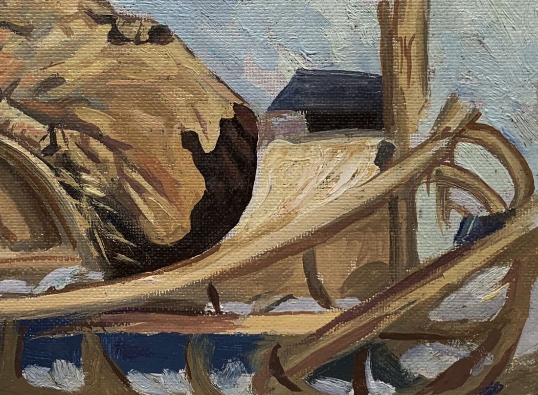 Oil painting Sledding in the village Unknown artist - 8