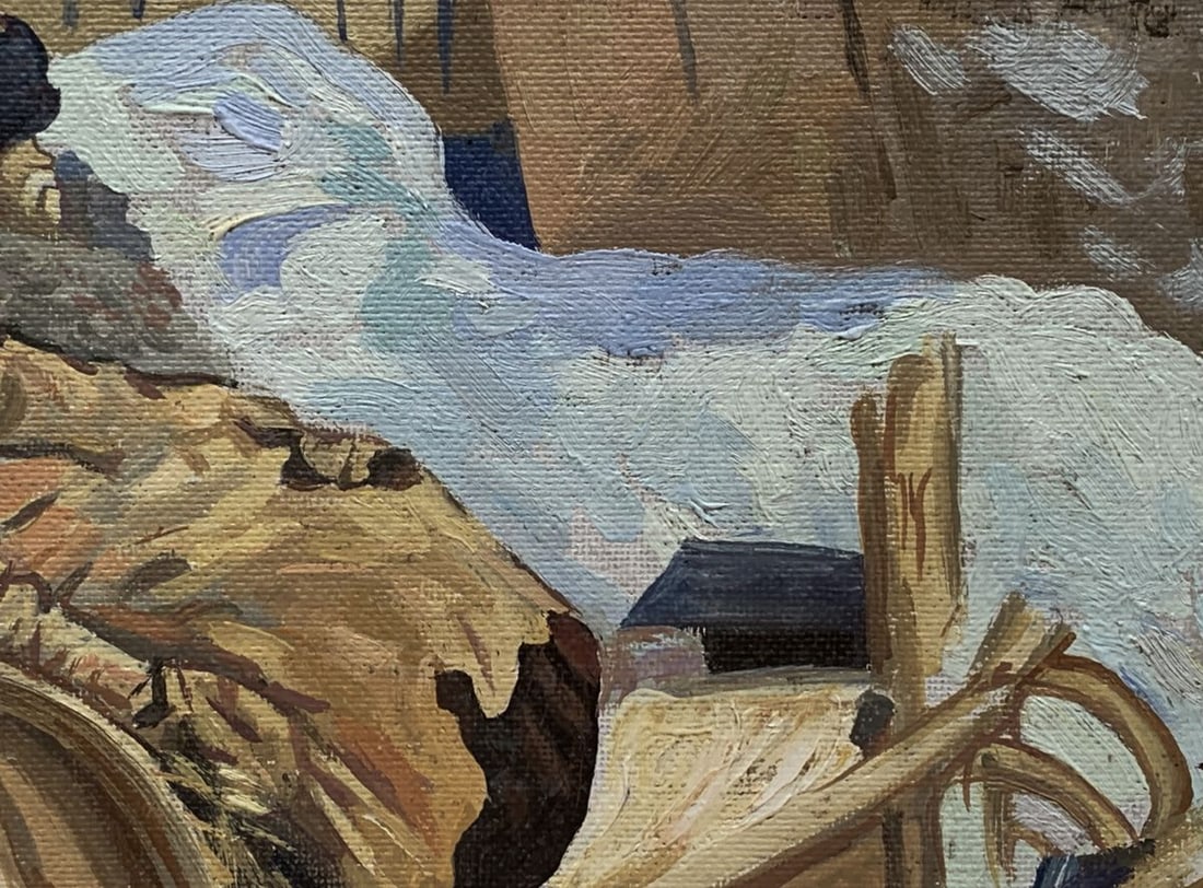 Oil painting Sledding in the village Unknown artist - 9