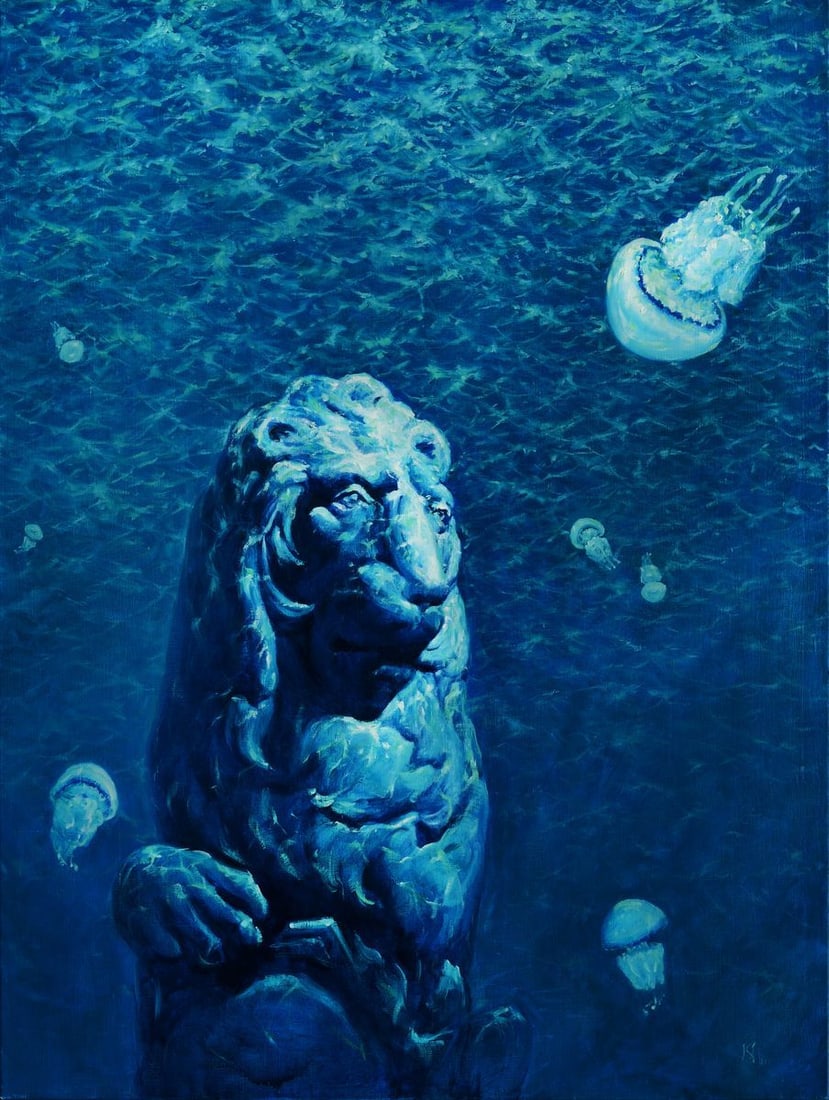 Oil painting Keepers of Time Oleg Kateryniuk: Title: Oil painting Keepers of Time Oleg Kateryniuk Description: NoKat 26 "Keepers of Time" is an oil painting by renowned artist. The painting depicts a group of jellyfish swimming in an underwater