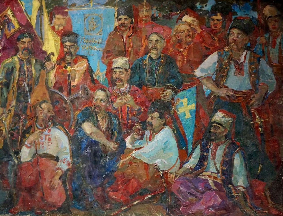 Oil painting Cossacks Titarenko Maria Anatolyevna: Title: Oil painting Cossacks Titarenko Maria Anatolyevna Description: NoVerns 1258 *** ABOUT THIS PAINTING *** * TITLE: "Cossacks" * ARTISTS: Titarenko Maria Anatolyevna * SIZE: 86x66 cm/'33.85x25.98