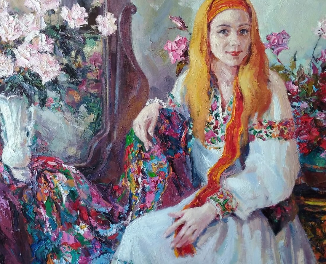 Oil painting Girl near flowers Alexander Nikolaevich Cherednichenko - 2