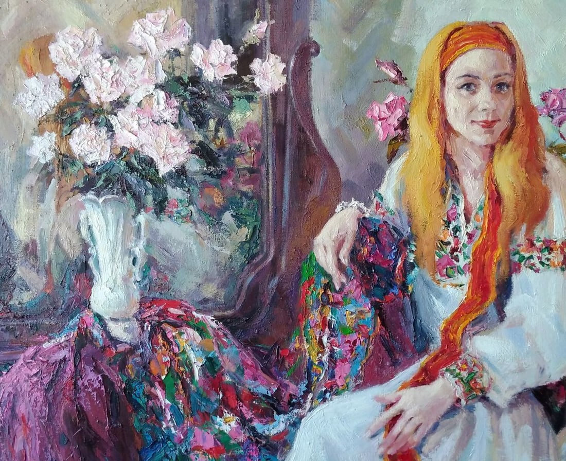 Oil painting Girl near flowers Alexander Nikolaevich Cherednichenko - 3