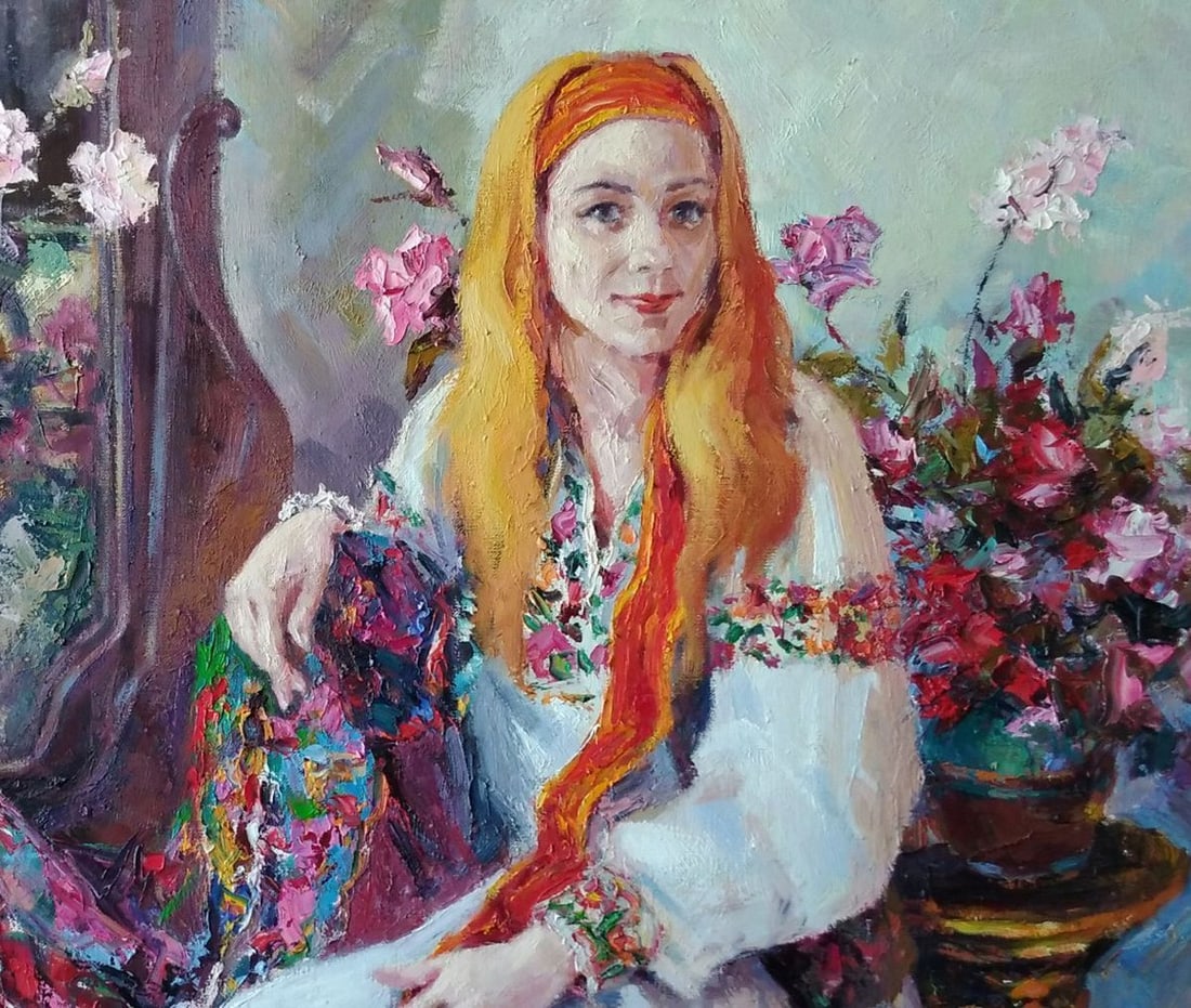 Oil painting Girl near flowers Alexander Nikolaevich Cherednichenko - 4