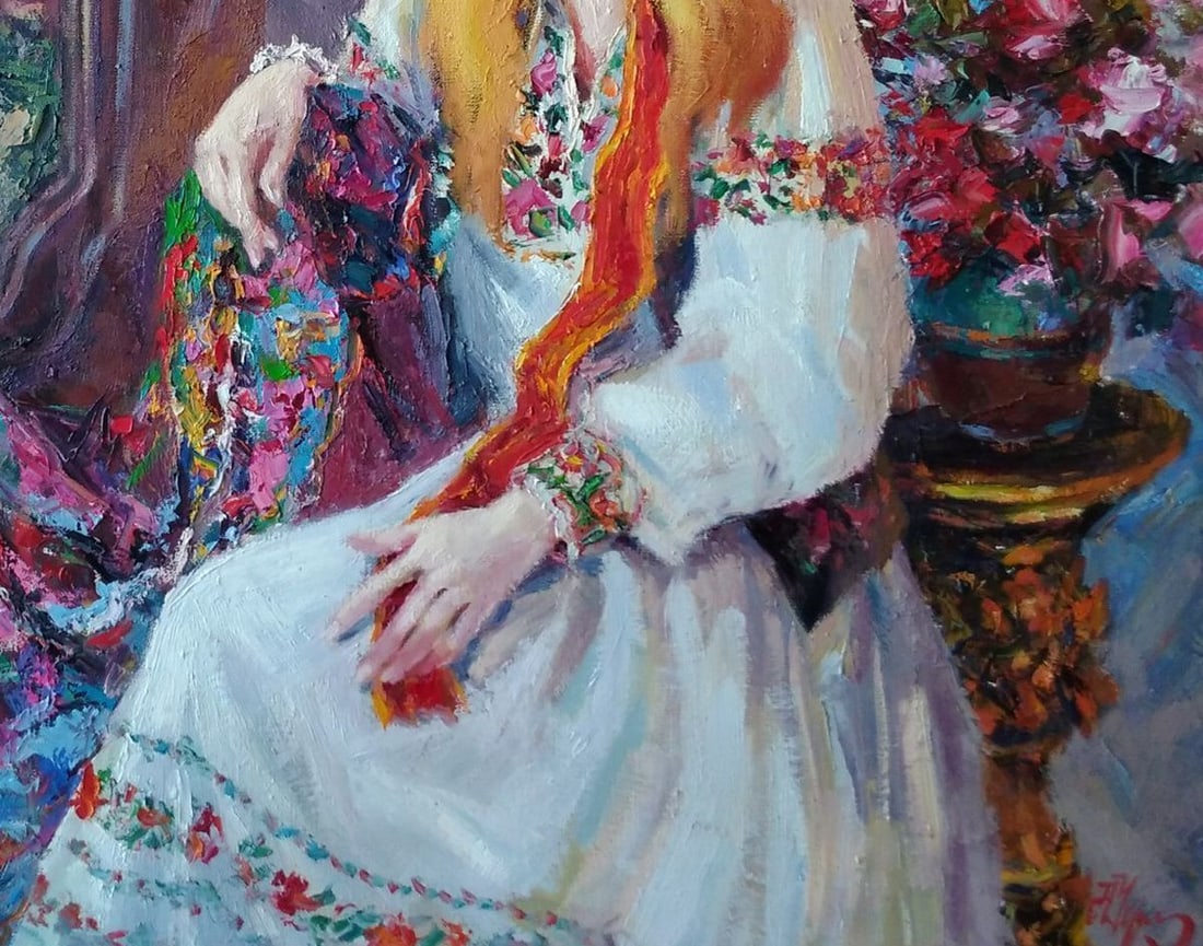 Oil painting Girl near flowers Alexander Nikolaevich Cherednichenko - 6