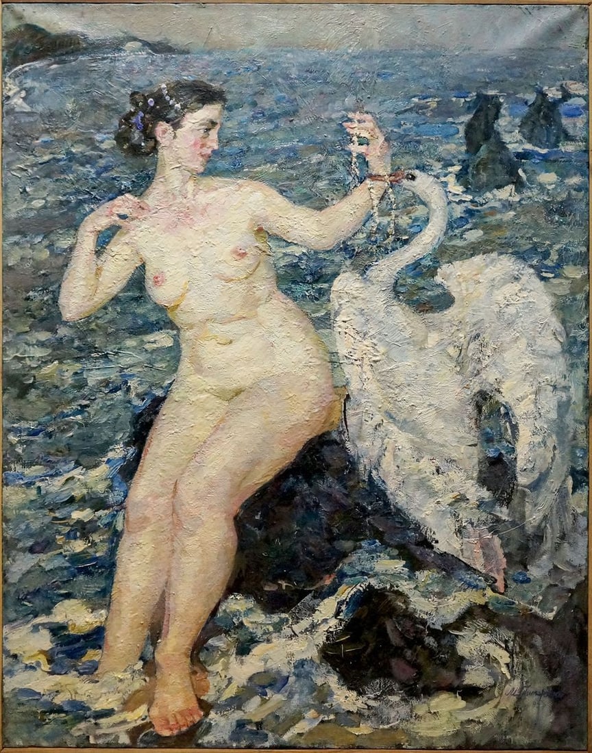 Oil painting Girl and swan Tytarenko Odarka Anatoliivna: Title: Oil painting Girl and swan Tytarenko Odarka Anatoliivna Description: NoVerns 1210 *** ABOUT THIS PAINTING *** * TITLE: "Girl and swan" * ARTISTS: Tytarenko Odarka Anatoliivna * SIZE: 90x70 cm/'