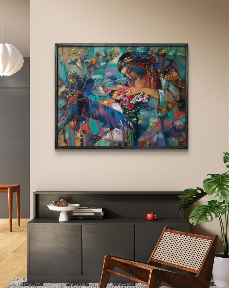 Abstract oil painting Girl and a bouquet of flowers Anatoly Tarabanov - 3