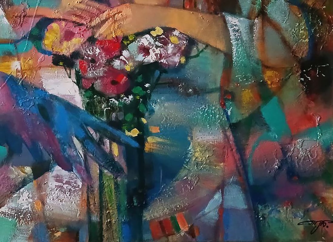 Abstract oil painting Girl and a bouquet of flowers Anatoly Tarabanov - 4