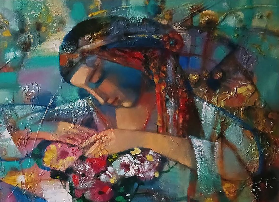 Abstract oil painting Girl and a bouquet of flowers Anatoly Tarabanov - 7