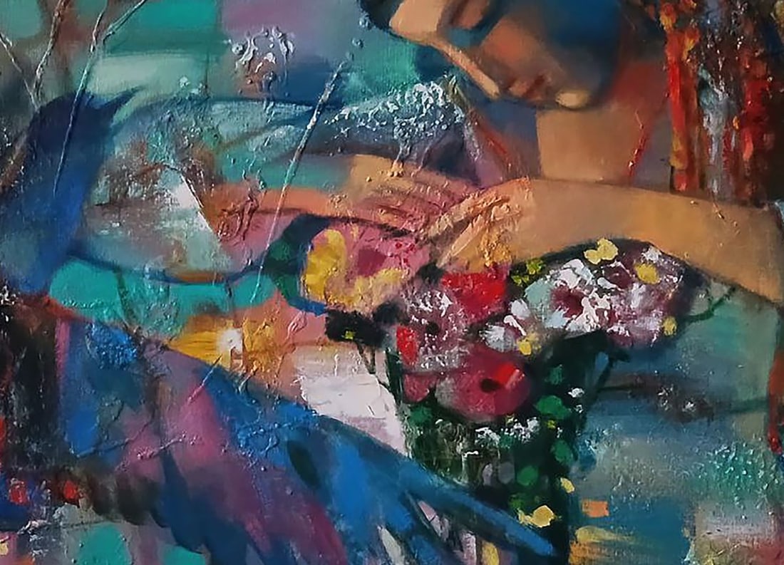 Abstract oil painting Girl and a bouquet of flowers Anatoly Tarabanov - 8