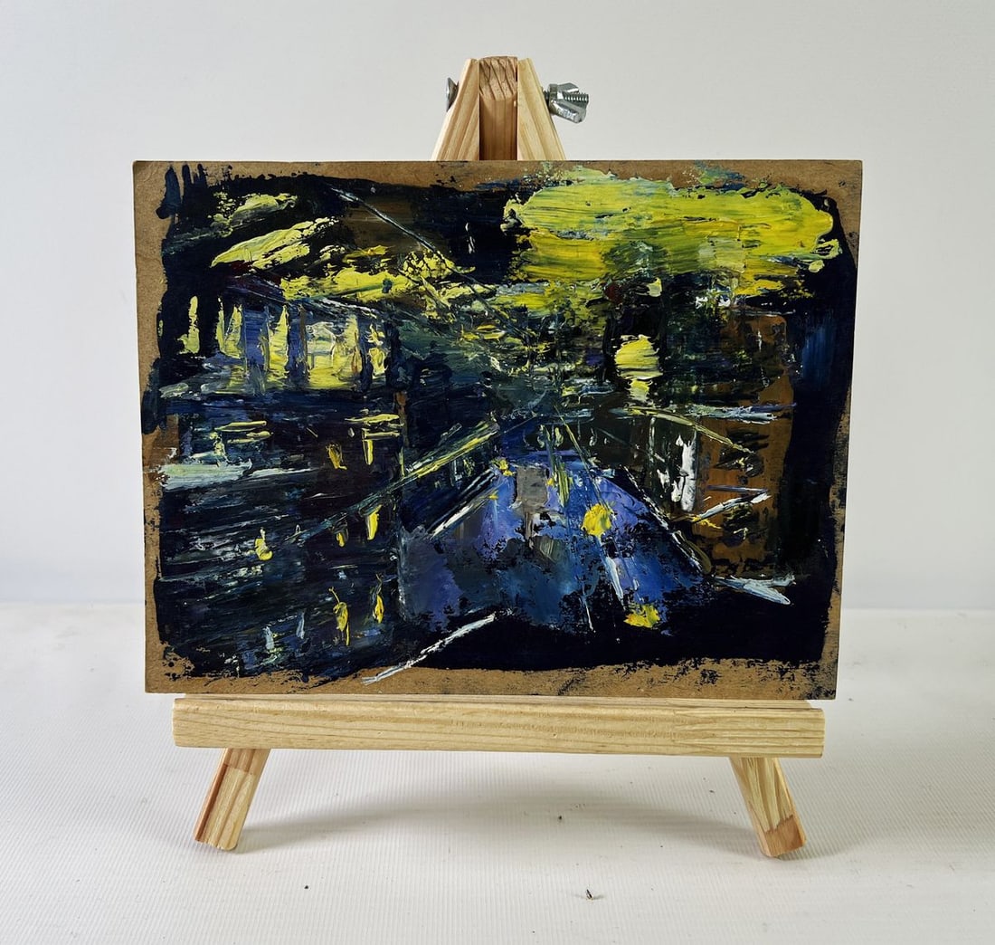 Oil painting Reflection of the city at night Unknown artist: Title: Oil painting Reflection of the city at night Unknown artist Description: NoAAA5569 The Oil painting Cardboard titled "Reflection of the city at night" is a vivid exploration of how light transf