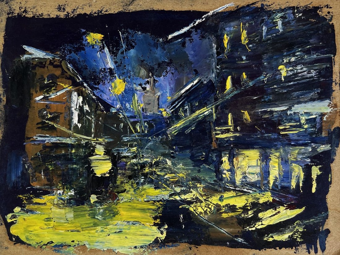 Oil painting Reflection of the city at night Unknown artist - 3