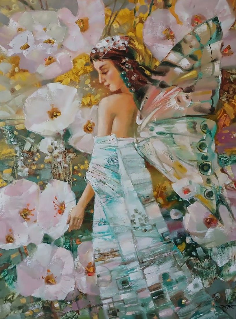 Abstract oil painting Spring flowers Anatoly Tarabanov: Title: Abstract oil painting Spring flowers Anatoly Tarabanov Description: NoTar 403 The oil painting on canvas titled "Spring Flowers" portrays a dreamlike vision of renewal, femininity, and ethereal