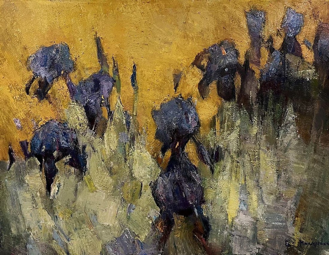Oil painting Irises Bohdan Makarenko: Title: Oil painting Irises Bohdan Makarenko Description: NoGaller 1 *** ABOUT THIS PAINTING *** * TITLE: "Irises" * ARTISTS: Bohdan Makarenko * SIZE: 70x90 cm/'27.55x35.43 inches' * MEDIUM: oil, canva