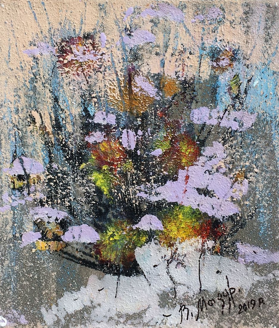 Abstract oil painting Still life with wildflowers Mazur Vladimir (1 of 9)