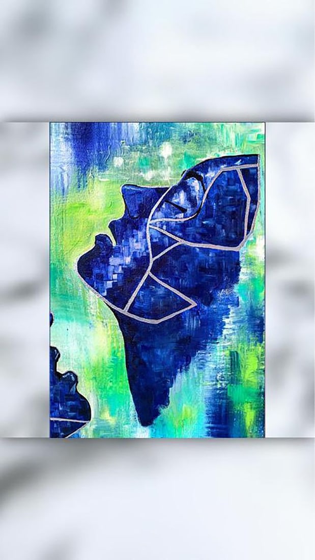 Abstract acrylic painting Underwater breath Valeria Sign - 3