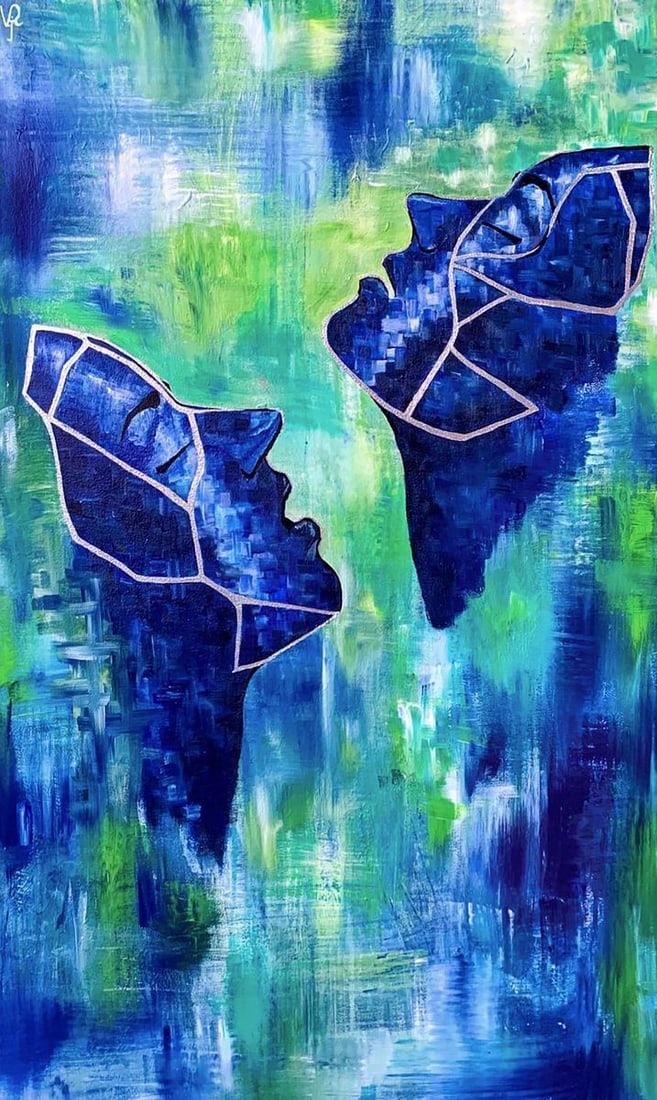 Abstract acrylic painting Underwater breath Valeria Sign - 4