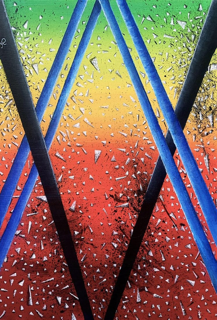 Abstract acrylic painting Shattered grayness Valeria Sign - 2